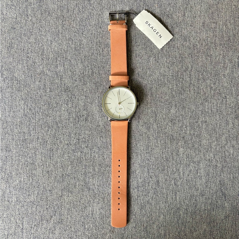 Skagen Beige Leather Strap Watch